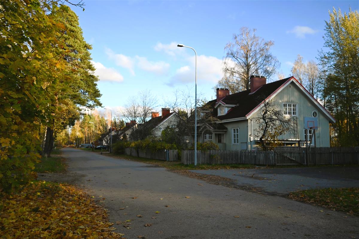 Parkkarilankatua lännestä päin kuvattuna. Etualalla Parkkarilankatu 47.&nbsp;(Päivi Makkonen&nbsp;2025)
