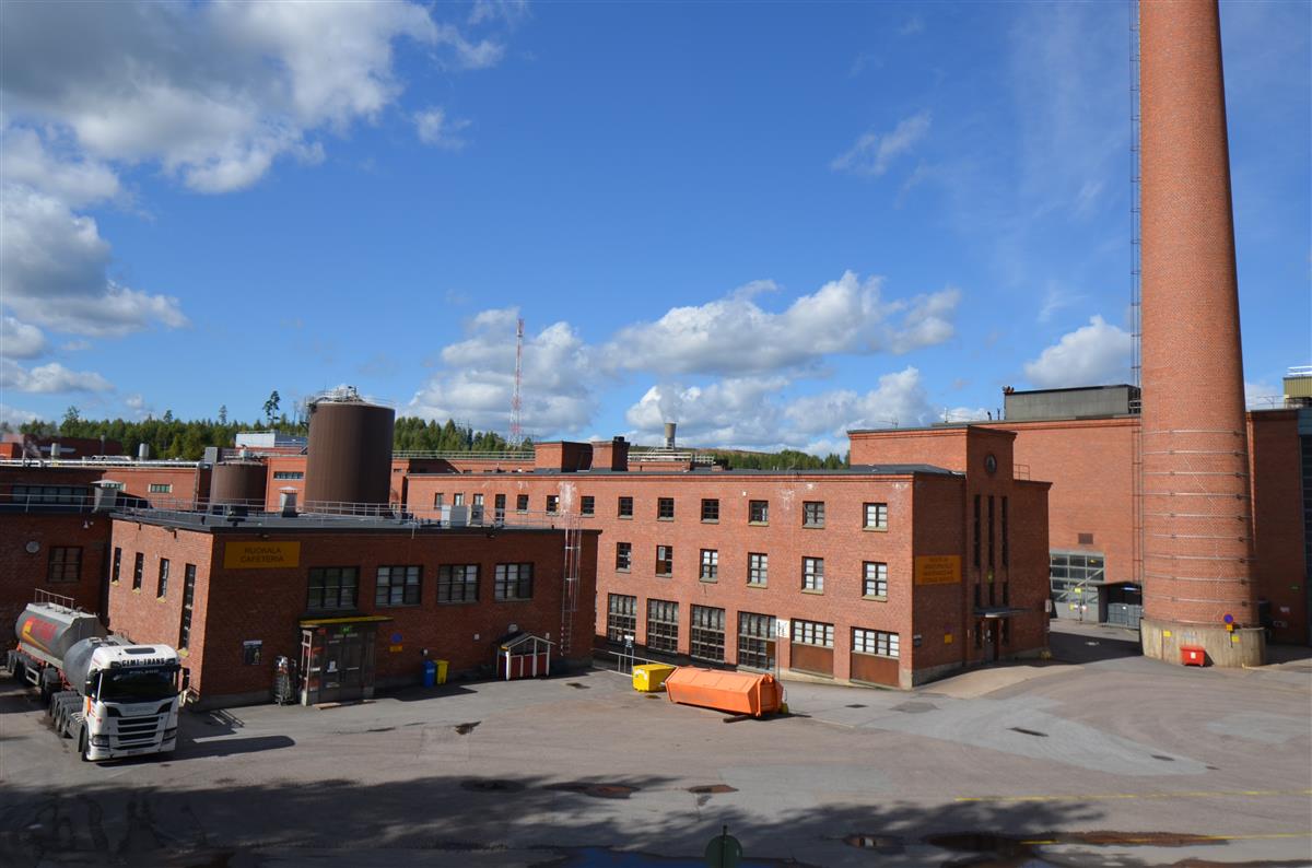 Simpeleen kartonkitehdasta Hiitolanjoen Juvankoskella idästä päin kuvattuna.&nbsp;(Päivi Makkonen&nbsp;2026)